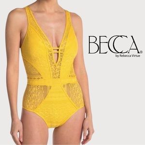 BECCA Swimwear Crochet Plunge One Piece